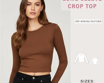 Long Sleeve Crop T-Shirt Sewing Pattern | Easy Digital PDF | Fitted Stretch Top | Women’s Fitted Basic Top | XS-4XL