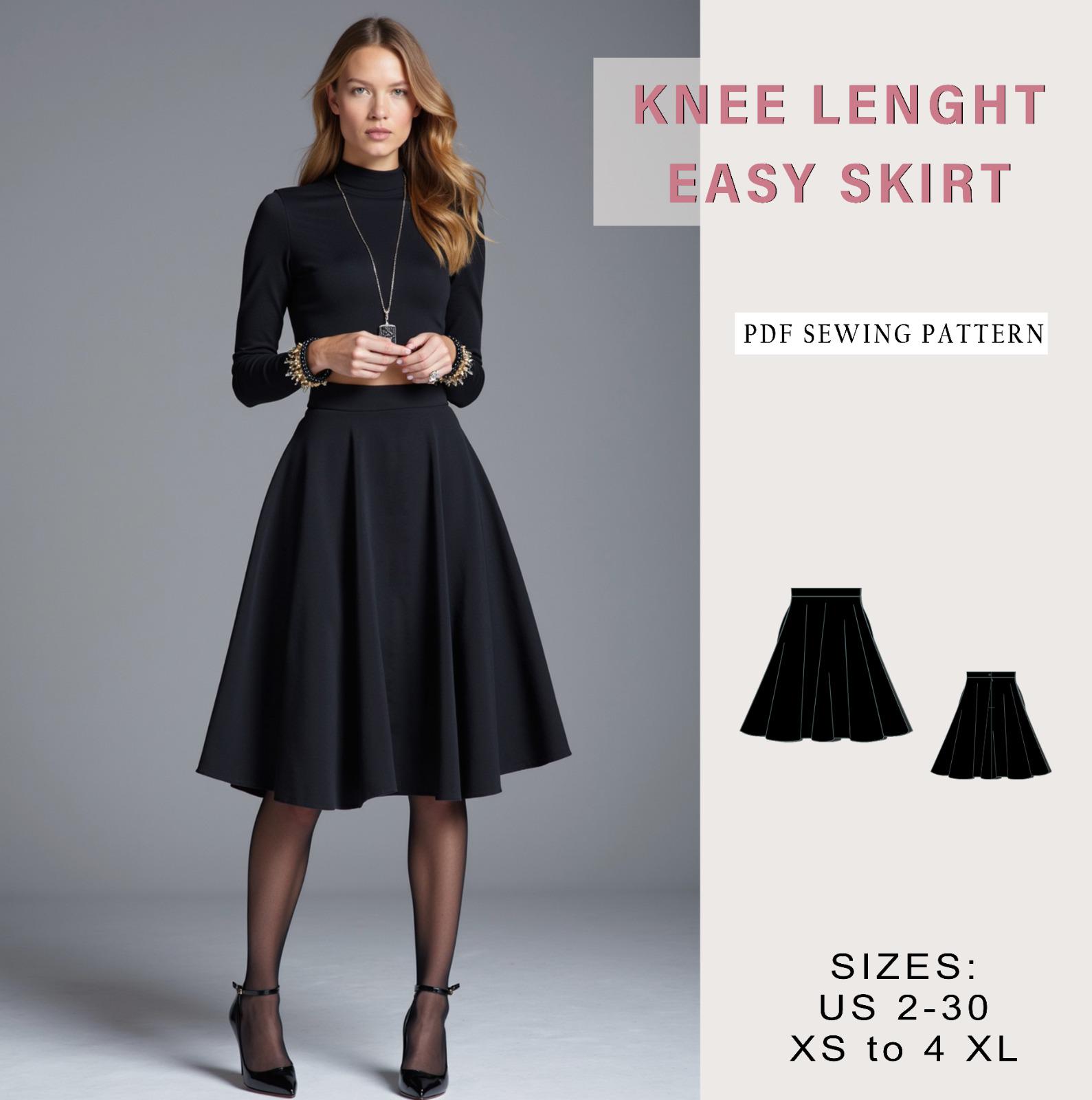 Knee Length Flare Skirt Sewing Pattern: Easy Vintage Style (PDF