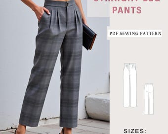 Straight Leg Double Pleat Pants Sewing Pattern (PDF Download) - Etsy