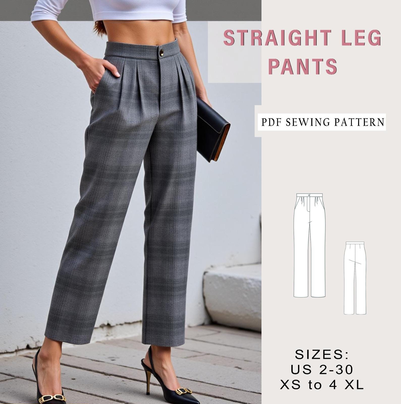 Straight Leg Pants Sewing Pattern, Trousers Pattern, Double