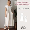 Short Sleeve Linen Maxi Dress, Linen Gathered Summer Dress Sewing Pattern, Empire Waist, Sundress Pattern, Milkmaid Dress, Circle Dress