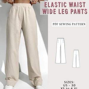 Elastische Taille Hose, PDF Nähmuster, Damen Schnittmuster, Einfach nähen Hose, Hose mit weitem Bein, Hosen Schnittmuster, Sommerhose, A0 A4 LETTER PDF