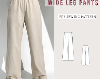 Elastic waist pants, PDF Sewing Pants, Women sewing pattern, Easy sew pants, wide leg pants, pants pattern, summer pants, A0 A4 LETTER PDF
