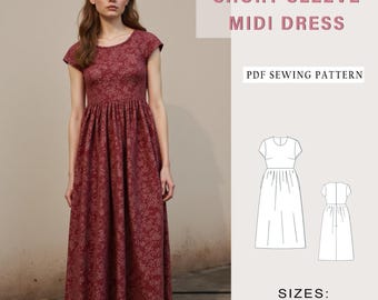 Patrón de costura para vestido largo de lino: Vestido de verano con cintura imperio fruncida (patrón en PDF)