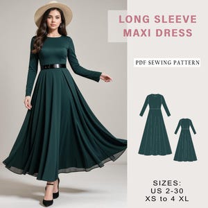 Modest Maxi Dress Long Sleeve Sewing Pattern, Easy Dress, Celtic dress, Ankle dress, Evening Gown, A-Line Maxi Dress, Christmas Dress, A0-A4