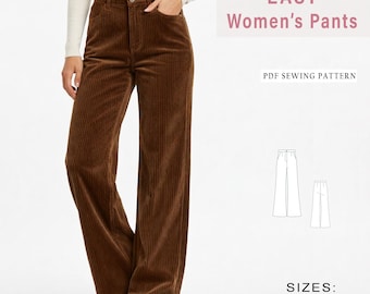 Women’s Trousers Pattern Sewing Pattern | Wide Leg Pants | Women Pants Pattern | Trousers Pattern | Easy Sewing Pattern |  XS-4XL- US 2-30