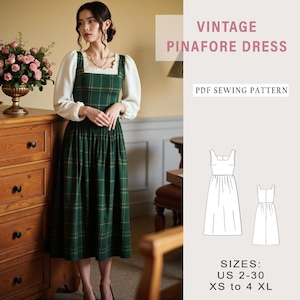 Vintage Square Neck Pinafore Dress Sewing Pattern (PDF Pattern)