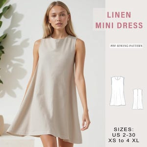 Summer Dress Sewing Pattern , Round Neck Dress Pattern , Shift Mini Dress Sewing Pattern , Linen Dress Pattern , PDF Digital Sewing Pattern