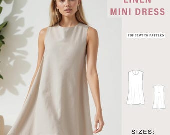 Summer Dress Sewing Pattern , Round Neck Dress Pattern , Shift Mini Dress Sewing Pattern , Linen Dress Pattern , PDF Digital Sewing Pattern
