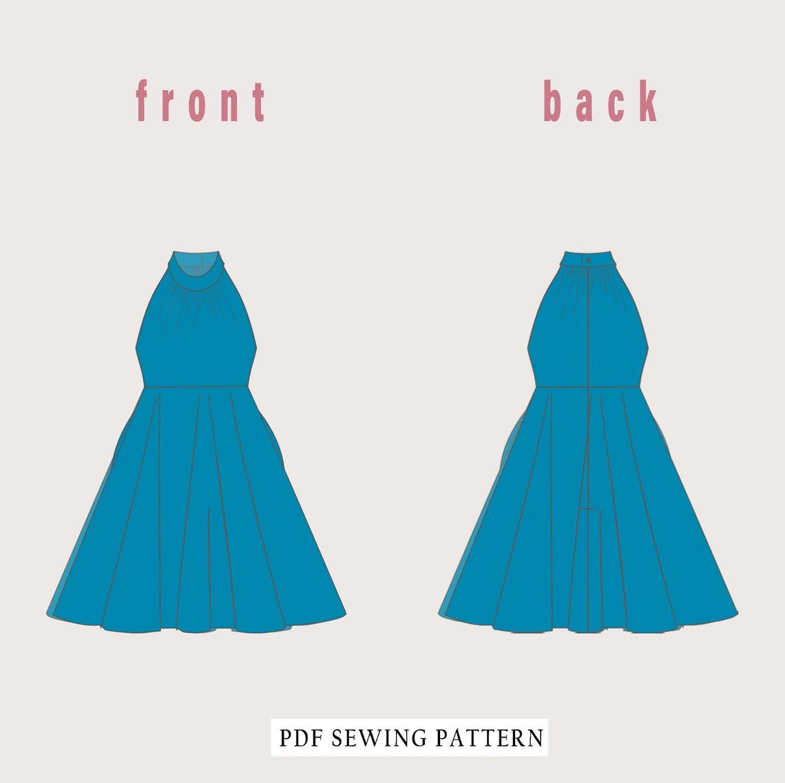 Halter Round Neck Midi Dress Sewing Pattern (XS-4XL) (PDF Pattern) - Etsy