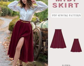 Midi Skirt Sewing Pattern, Full Circle Skirt, Circle Skirt, Elastic Waist Skirt, Women Linen Skirt, PDF Sewing Skirt, Simple Skirt A4 A0 US