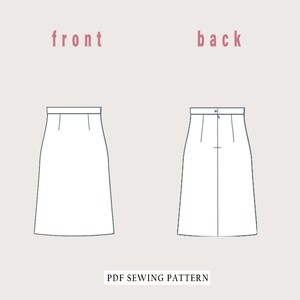 May include: A PDF sewing pattern for a skirt. The pattern includes instructions for both the front and back of the skirt.