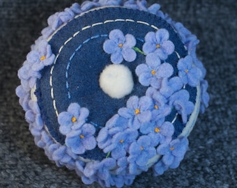 Made to order - Blue flowers Pincushion  free usa ship