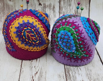 Made to order - Four color only Paisley Large Bottlecap Pincushion  free usa ship