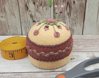 MADE TO ORDER - Antique Mauve Floral Large Pedestal Pincushion free us shipping