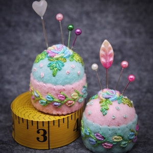 Made to Order - Delicate pastel Rose and Vine Bottlecap Pincushion 3 size choices - free US ship