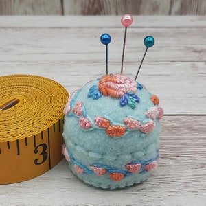 Made to order - Springtime floral small bottlecap pincushion  free usa ship