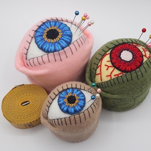 Made to order - The Original Eyeball Bottlecap Pincushion - choose S, M or L - free usa ship creepy witchy anatomical voodoo zombie gross