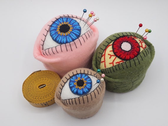 Made to order - The Original Eyeball Bottlecap Pincushion - choose S, M or  L - free usa ship creepy witchy anatomical voodoo zombie gross