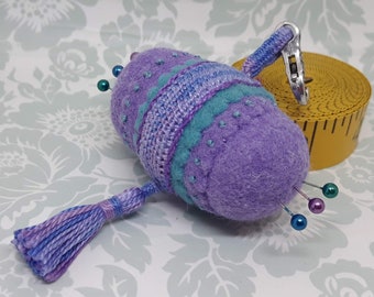 Made to order - Lavender and Teal Charming Double Small Bottlecap pendant wearable chatelaine pincushion