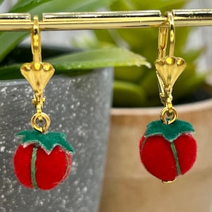 Tiny and Twee Tomato pincushion earrings - cute adorable miniature novelty unique sewist seamtress gift free US shipping