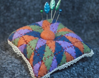 Made to order - Quilter's Square Pincushion with Lace  free usa ship