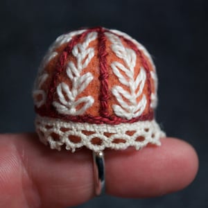 FREE SHIP XS size Mini Lace Bottlecap Pincushion with adjustable ring