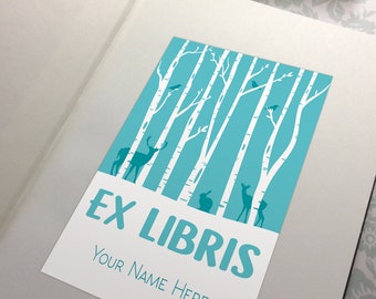 Made to order - 30 Personalized -9 color choices- Custom Woodland bookplate Ex Libris Sticker Adhesive - Protect your library! free usa ship