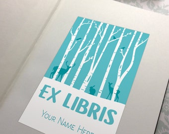 30 Personalized Woodland Bookplate Stickers: Custom Ex Libris Labels Made To Order