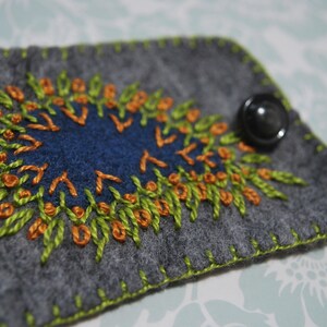 IN STOCK free US ship Hand Embroidered Ethnic Paisley Coffee Cup Cozy Sleeve sheath in Grey and Jewel Tones image 8