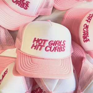 Hot Girls Hit Curbs Trucker Hat | Funny Pink Embroidered Hat | Adjustable Mesh Baseball Cap