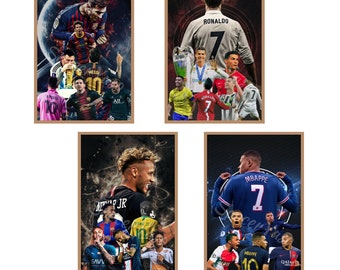 4er Set Fußball Poster, Lionel Messi, Cristiano Ronalo, Kylian Mbappe, Neymar Junior, Football Poster, Fußball Poster, Instant Download