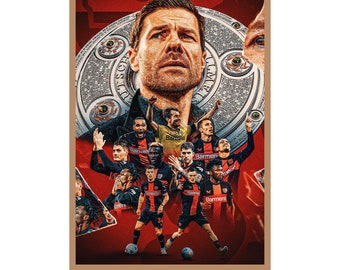 Bayern Leverkusen Poster, Bayern 04 Druck, Bayern Leverkusen Liga Sieger Meister, Wand Kunst Fußball Poster, Fußball Poster