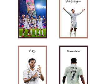 4er-Set Fußball-Poster, Jude Bellingham Rodrygo Vinicius Junior Digital druckbares Fußball-Poster, Fußball-Poster, Sofortiger Download