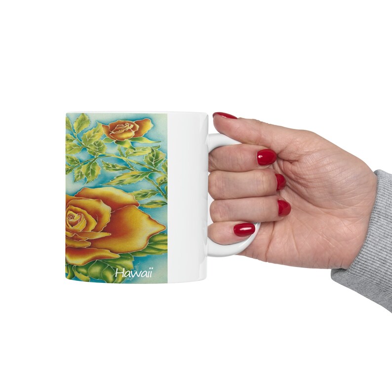 Tropical Orange Roses Ceramic Mug – Hawaiian Floral Art, 11oz image 8