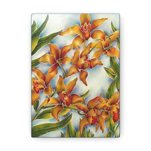 Hawaii Luxurious Orchid Canvas Print - Elegant Golden Floral Art, 5x7 Inch, Kauai, Maui, Tropical Home Decor - Canvas 5&quot; x 7&quot;