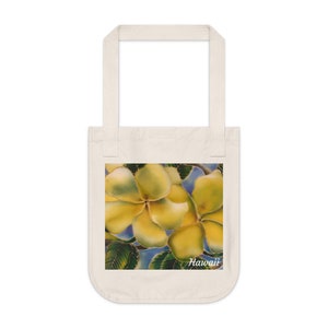 Bio Canvas Tasche, Plumeria Tragetasche, Hawaii Tragetasche, Floral Tragetasche, Kauai, Maui, Botanische Bliss