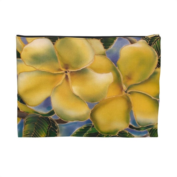 Golden Plumeria Hawaii Dream Pouch - Tropical Accessory Pouch - Kauai - Maui