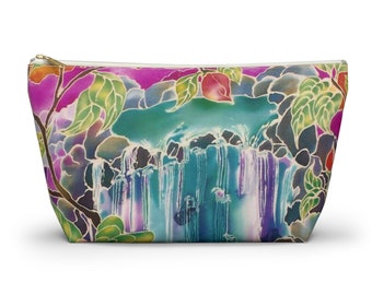 Hawaii Waterfall Accessory Pouch – Tropical Floral Art T-Bottom Bag