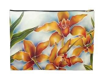 Hawaii Luxurious Orchid Print Accessory Pouch - Versatile Floral Clutch for Essentials - Unique Gift for Nature Lovers - Kauai - Maui