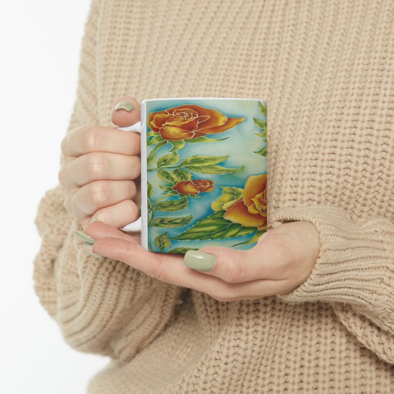 Tropical Orange Roses Ceramic Mug – Hawaiian Floral Art, 11oz image 7