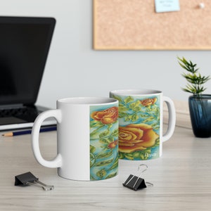 Tropical Orange Roses Ceramic Mug – Hawaiian Floral Art, 11oz image 2