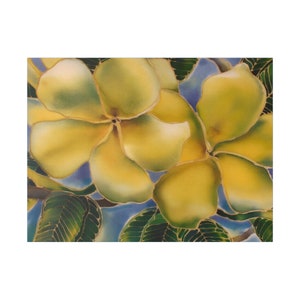 Golden Plumeria Canvas Art Print - Kauai - Maui - Hawaii -Tropical Floral Painting - Botanical Wall Art, Stretched Matte Canvas 0.75 Inch