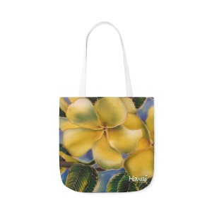 Goldene Hawaii Einkaufstasche Plumeria, Baumwolltasche, Baumwolltasche, Kauai Tote, Maui Tote- Oahu, Gelbe Plumeria-Einkaufstasche, Blumentasche, Tropische Tasche