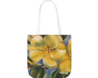 Golden Hawaii Plumeria Tote Bag, Floral Canvas Tote
