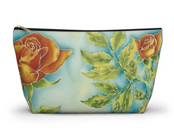 Hawaii Rose Floral Accessory Pouch – Golden Botanical Zipper Clutch