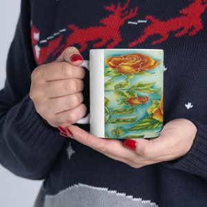 Tropical Orange Roses Ceramic Mug – Hawaiian Floral Art, 11oz image 9