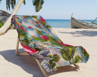 Botanical Bliss Beach Towel – Tropical Floral Art, Silk Painting Inspired Island Decor