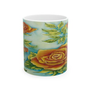 Tropical Orange Roses Ceramic Mug – Hawaiian Floral Art, 11oz image 4