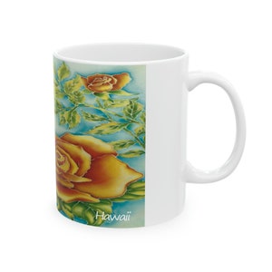 Tropical Orange Roses Ceramic Mug – Hawaiian Floral Art, 11oz image 6
